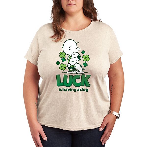

Футболка с принтом "Удача - это иметь собаку" Peanuts Snoopy Plus size Licensed Character