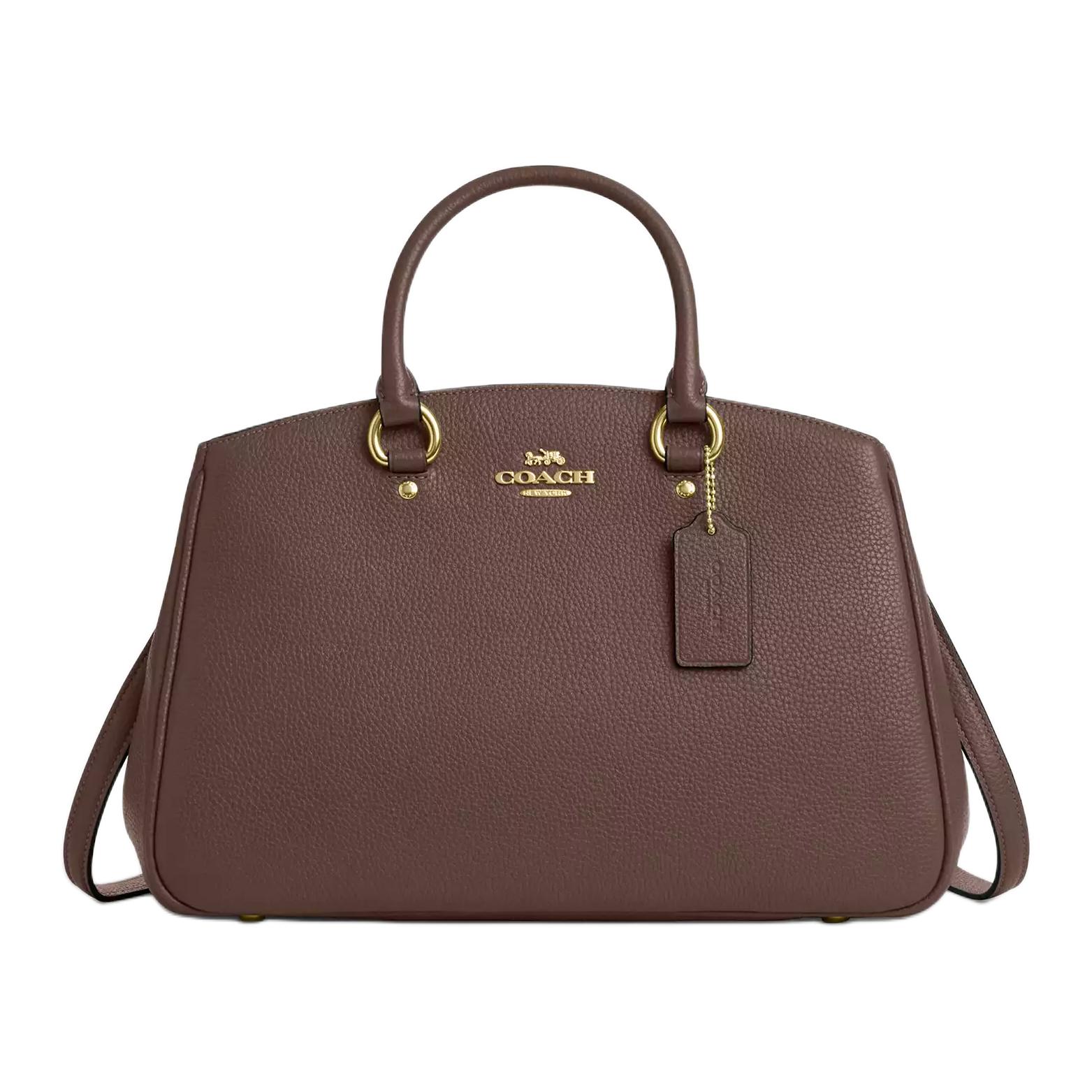 

Кожаная сумка через плечо, кроссбоди, женская большая сумка темный каменно-коричневый COACH, Set (Bag+Dust Bag)