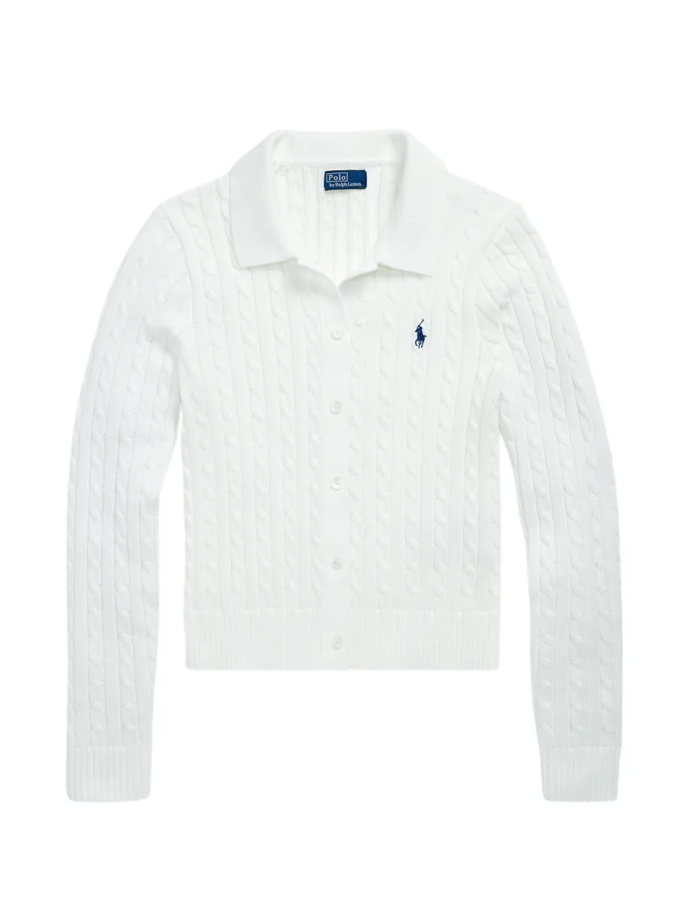 Кардиган с воротником и косичками Polo Ralph Lauren, белый