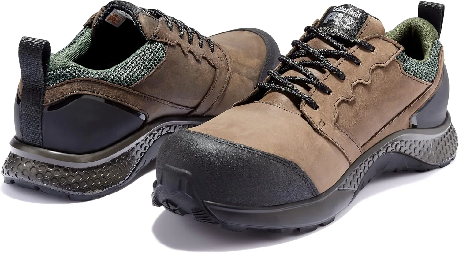 Мужские рабочие ботинки Timberland PRO Reaxion с композитным защитным носком, водонепроницаемые, индустриальные походные, коричневый/зеленый — фото 2