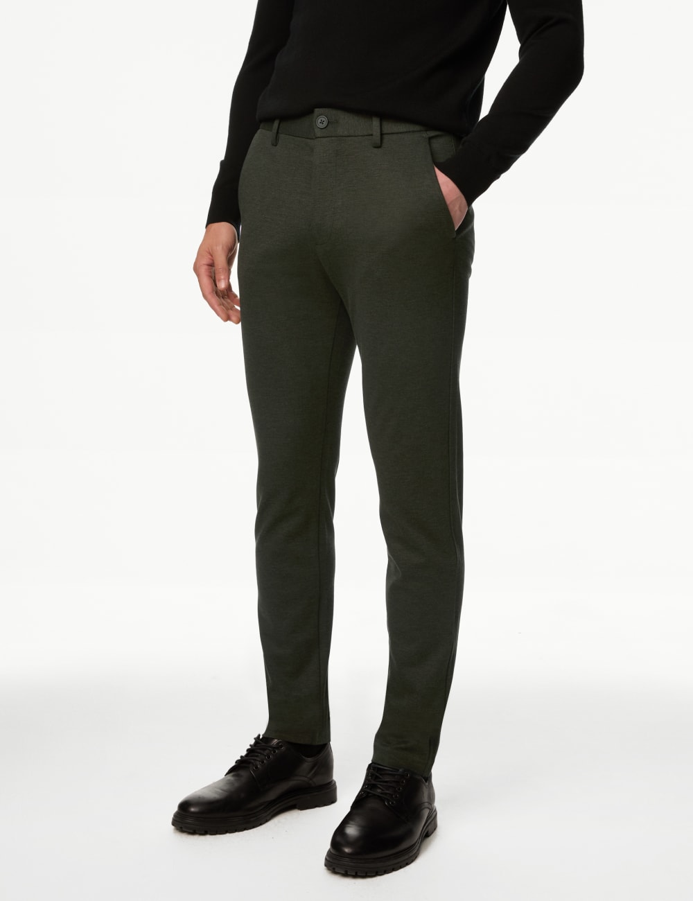 

Брюки-чиносы Slim Fit Stretch Ponte Marks & Spencer, темный хаки