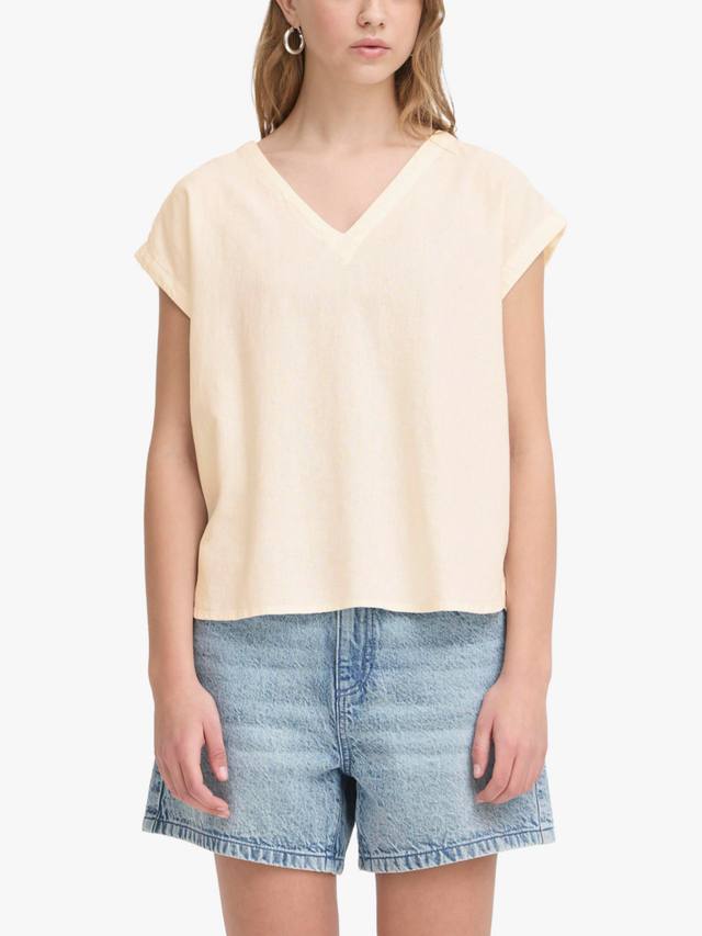 

Linno топ с V-образным вырезом из льняной ткани ICHI, Beige