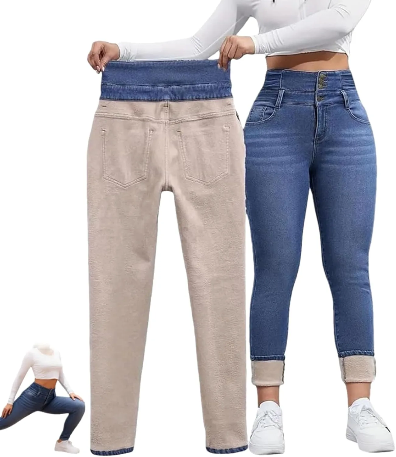 Утепленные джинсы женские slim fit с высоким поясом