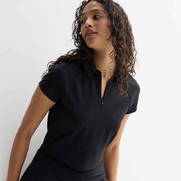 

Женское укороченное теннисное поло с застежкой-молнией на четверть дюйма Flx, черный