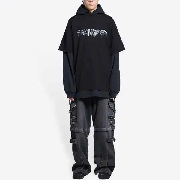 Толстовка slime double long sleeve hooded t-shirt 'black' Balenciaga, черный — фото 3