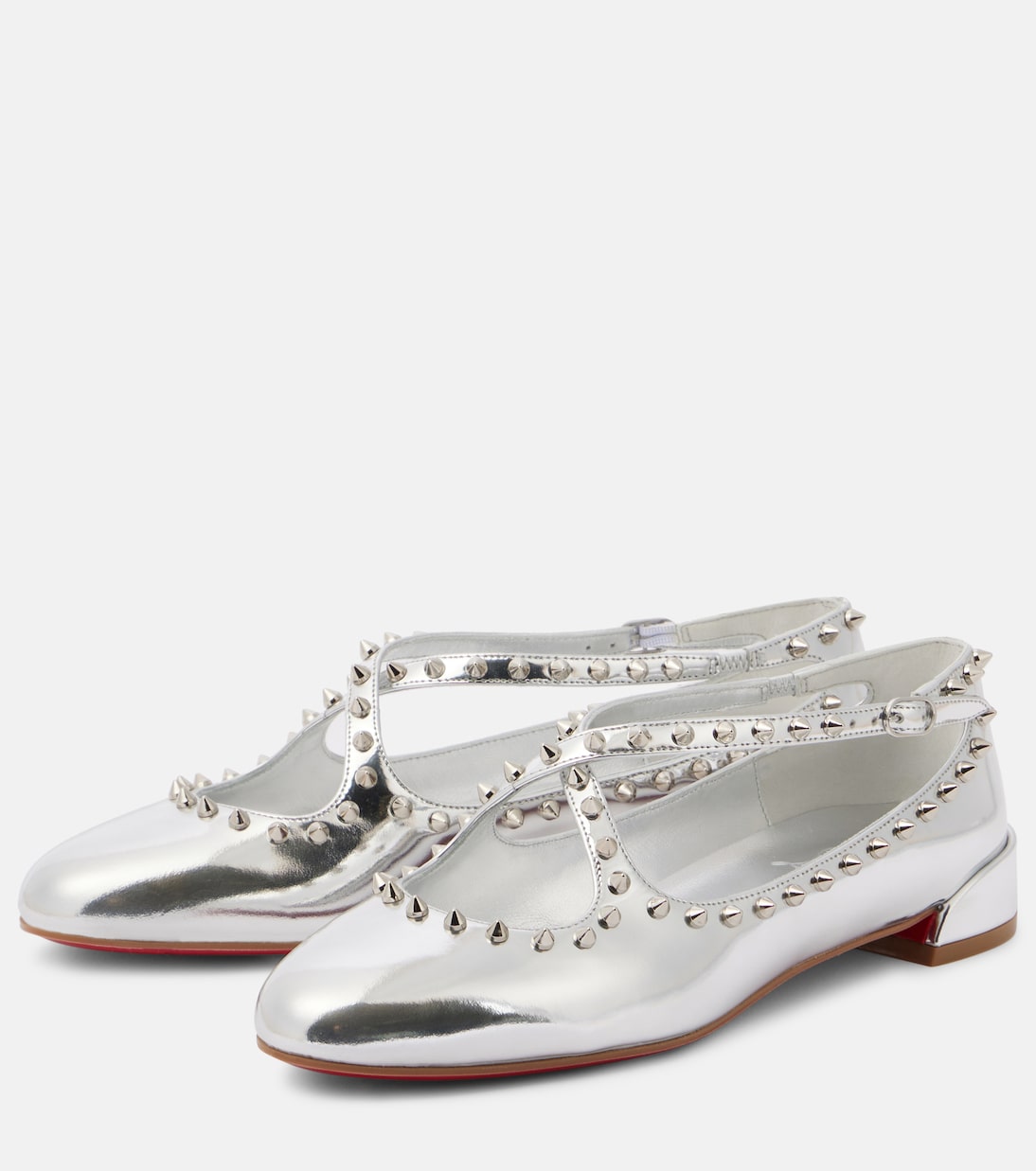 Пилоута Джейн балетки на шпильке из кожи Christian Louboutin, Silver/Lin Silver — фото 4