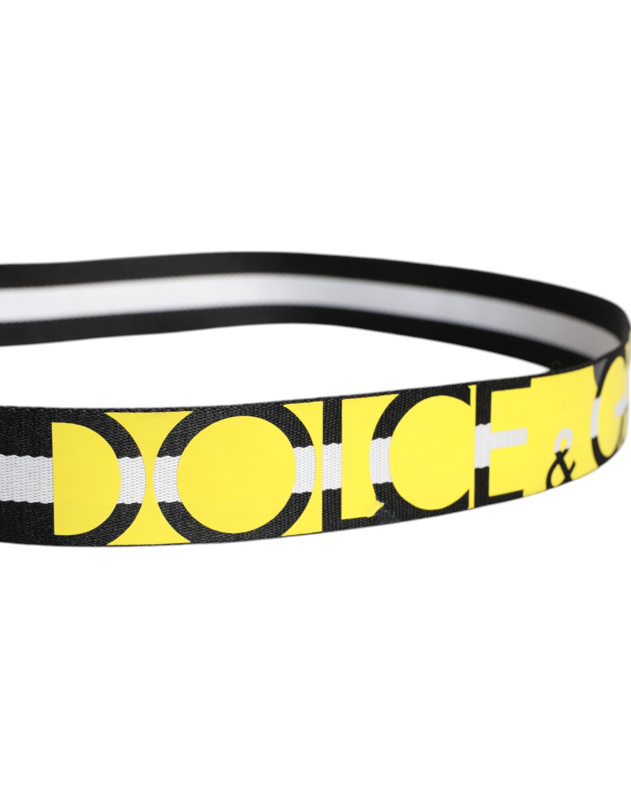 Ремень с металлической пряжкой в ​​полоску и черным желтым логотипом Dolce & Gabbana, черный — фото 4