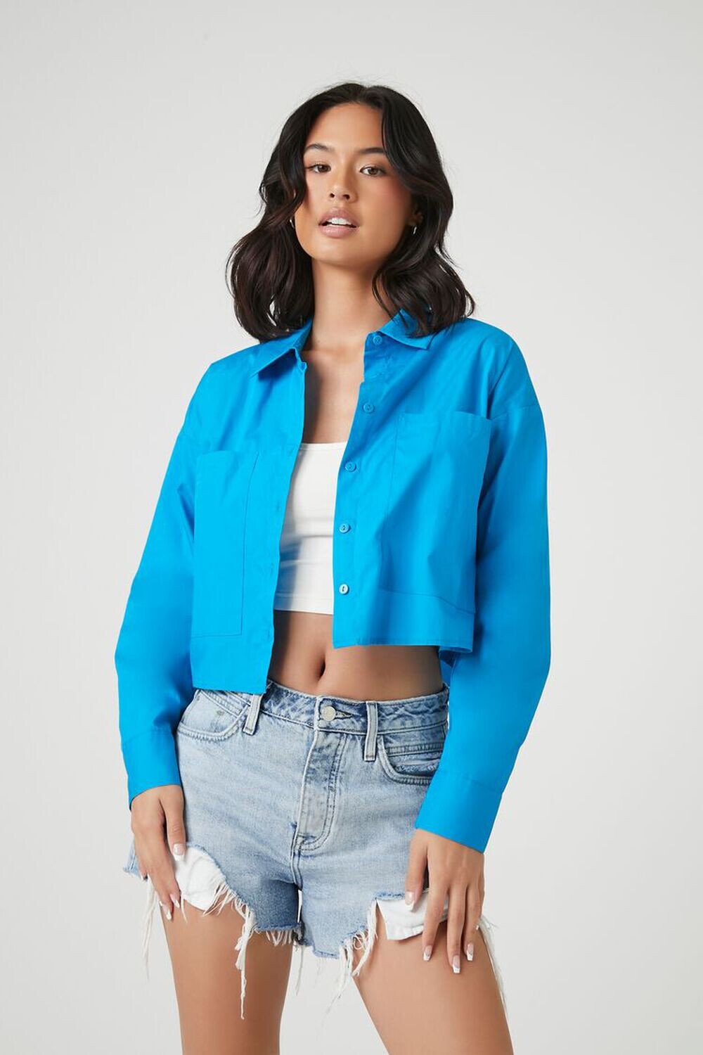 

Хлопковая рубашка с длинными рукавами Forever 21, бирюзовый