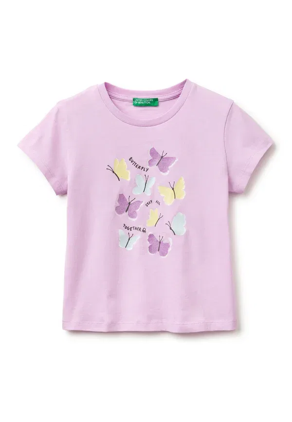 Футболка с принтом и блестками United Colors Of Benetton, розовая