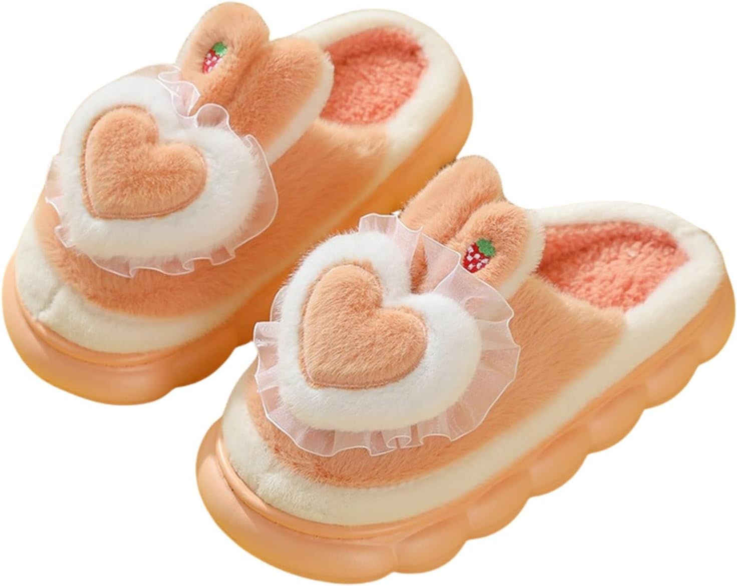 

Домашние тапочки Preppy Heart для женщин и мужчин, парные, пушистые, мягкие, плюшевые, для дома и улицы, милые, теплые, с противоскользящей подошвой Elirar, оранжевый