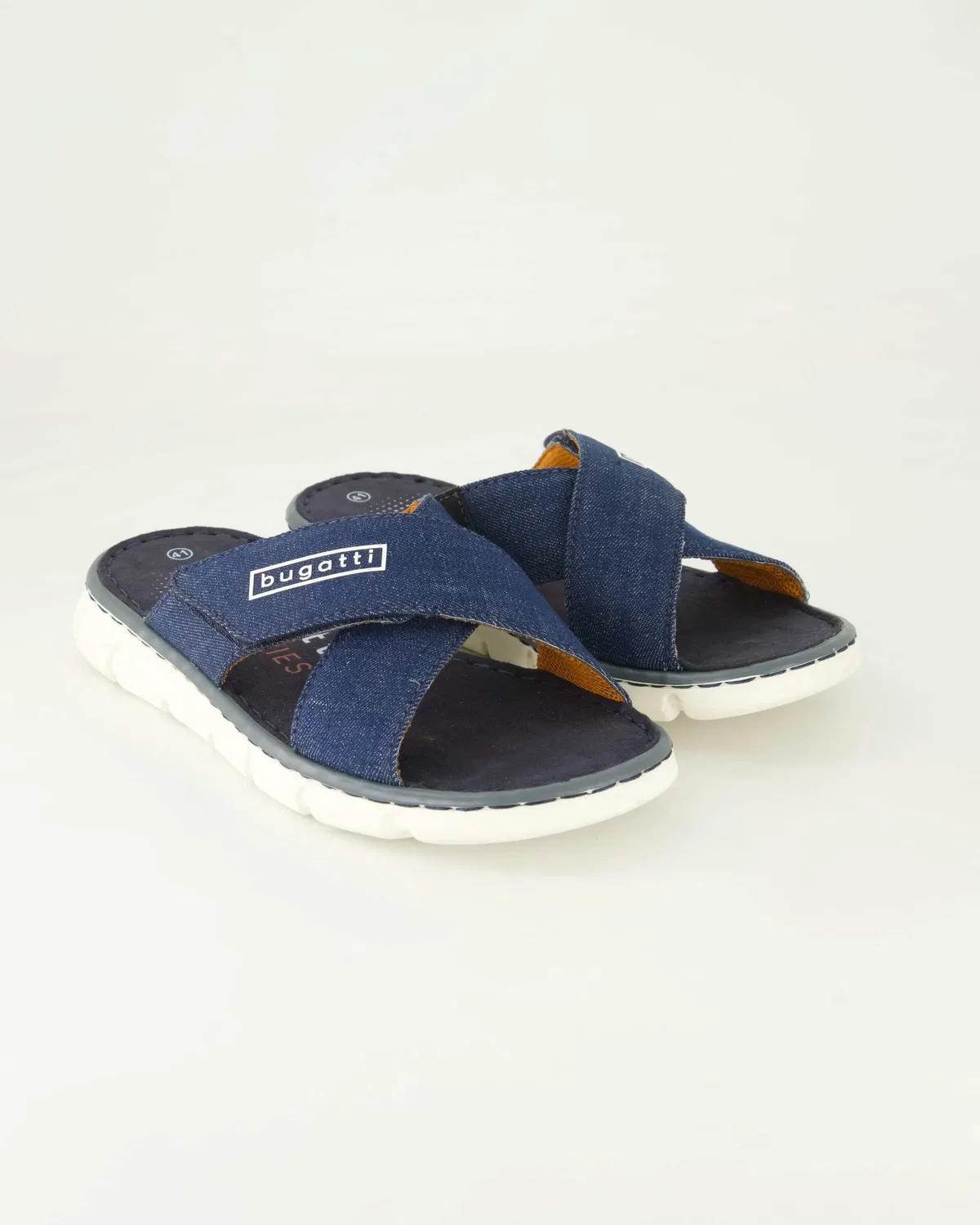 Пантолеты на липучке, кожа и текстиль, синие, Bugatti shoes, синий