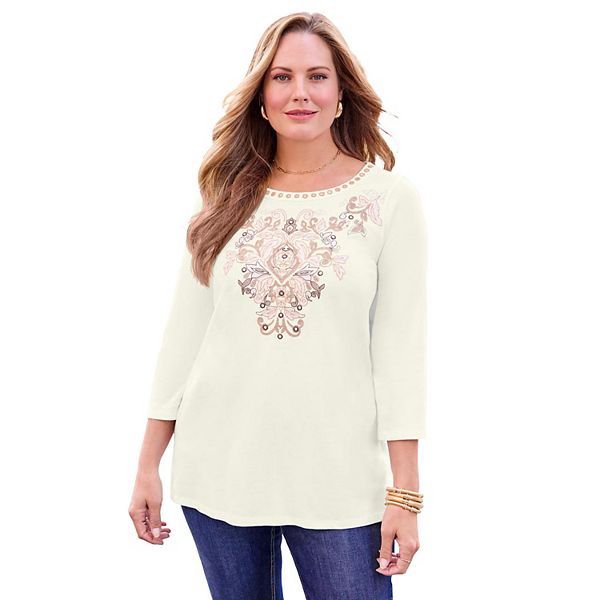 

Женский топ plus size с зеркальной вышивкой Catherines, Ivory