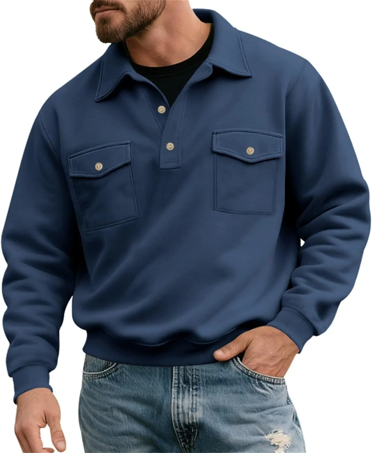 

Мужской свитер с V-образным вырезом и отложным воротником, длинный рукав, свободный крой, флис