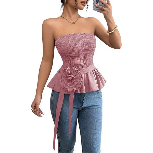 

Женский топ с рюшами и цветочным поясом Clearflower, Dusty Pink