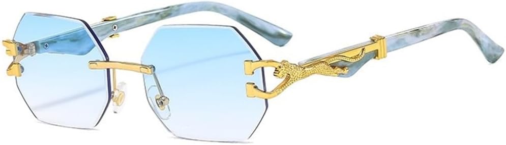 

Солнцезащитные очки без оправы для женщин и мужчин, с цветными градиентными линзами из поликарбоната, оправой с мраморным узором, золотистым леопардовым принтом и защитой от УФ-излучения UV400 VFDHN, C4