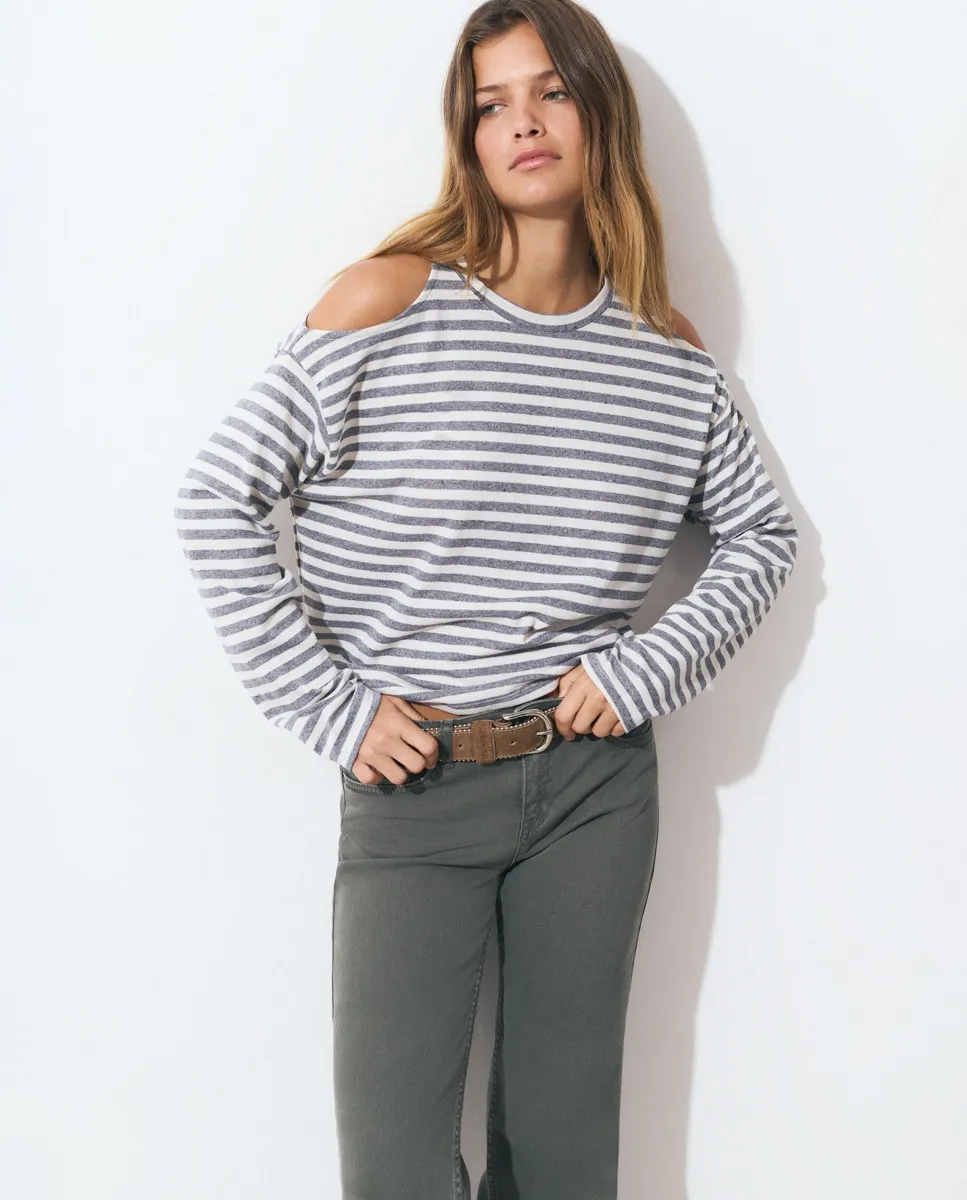 

Женская полосатая футболка с длинным рукавом Brownie, серый