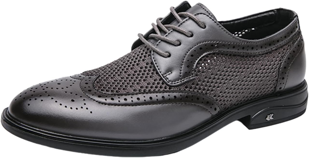 

Мужские Ботинки Оксфорды из Выбитой Кожи с Шнуровкой, Летние Легкие Дерби с Крыльями для Формальной Деловой Одежды и Свадьбы Zzyyzzyy, серый