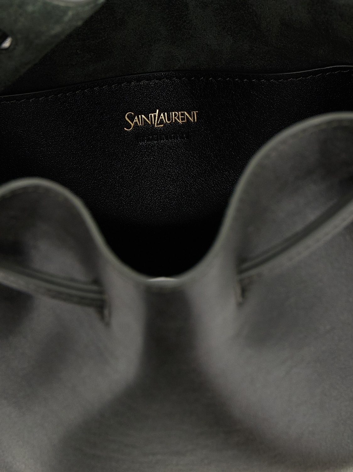Большая кожаная сумка-ведро SAINT LAURENT, зеленый — фото 4