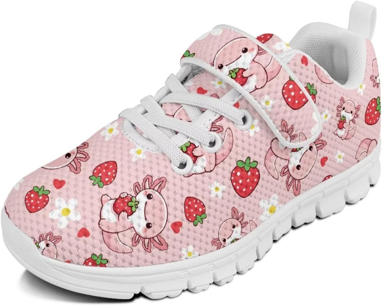 

Кроссовки с животным принтом для мальчиков и девочек, обувь для ходьбы, модный дизайн, с одной пряжкой, теннисные кроссовки, дышащие, легкие, идеальные для детей Watdotory, Salamander Strawberry Flower Heart