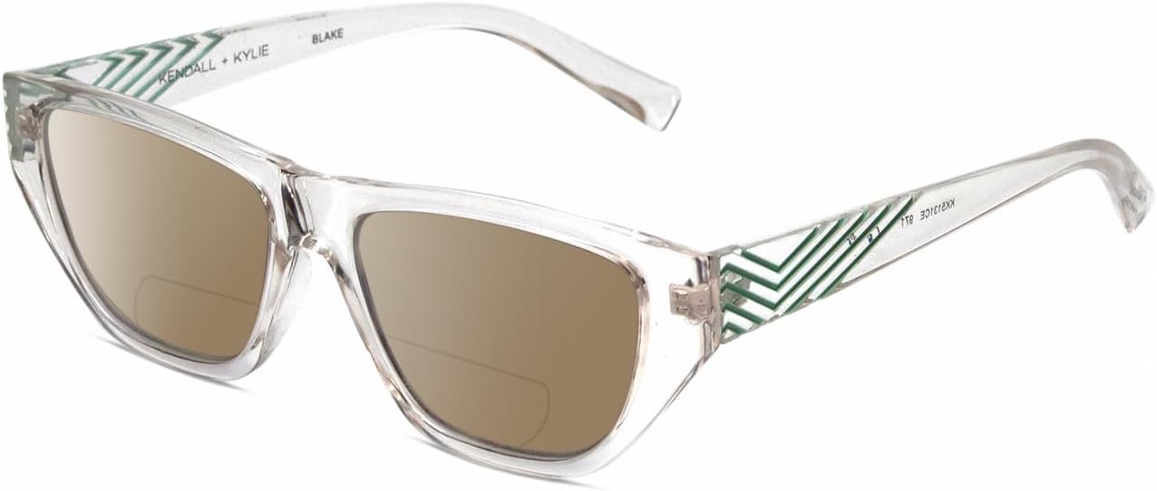 

Солнцезащитные очки Calabria K+K BLAKE прямоугольной формы с поляризацией и бифокальными линзами для чтения, модные дизайнерские солнцезащитные очки для чтения, Clear Crystal Teal/Amber Brown Lens