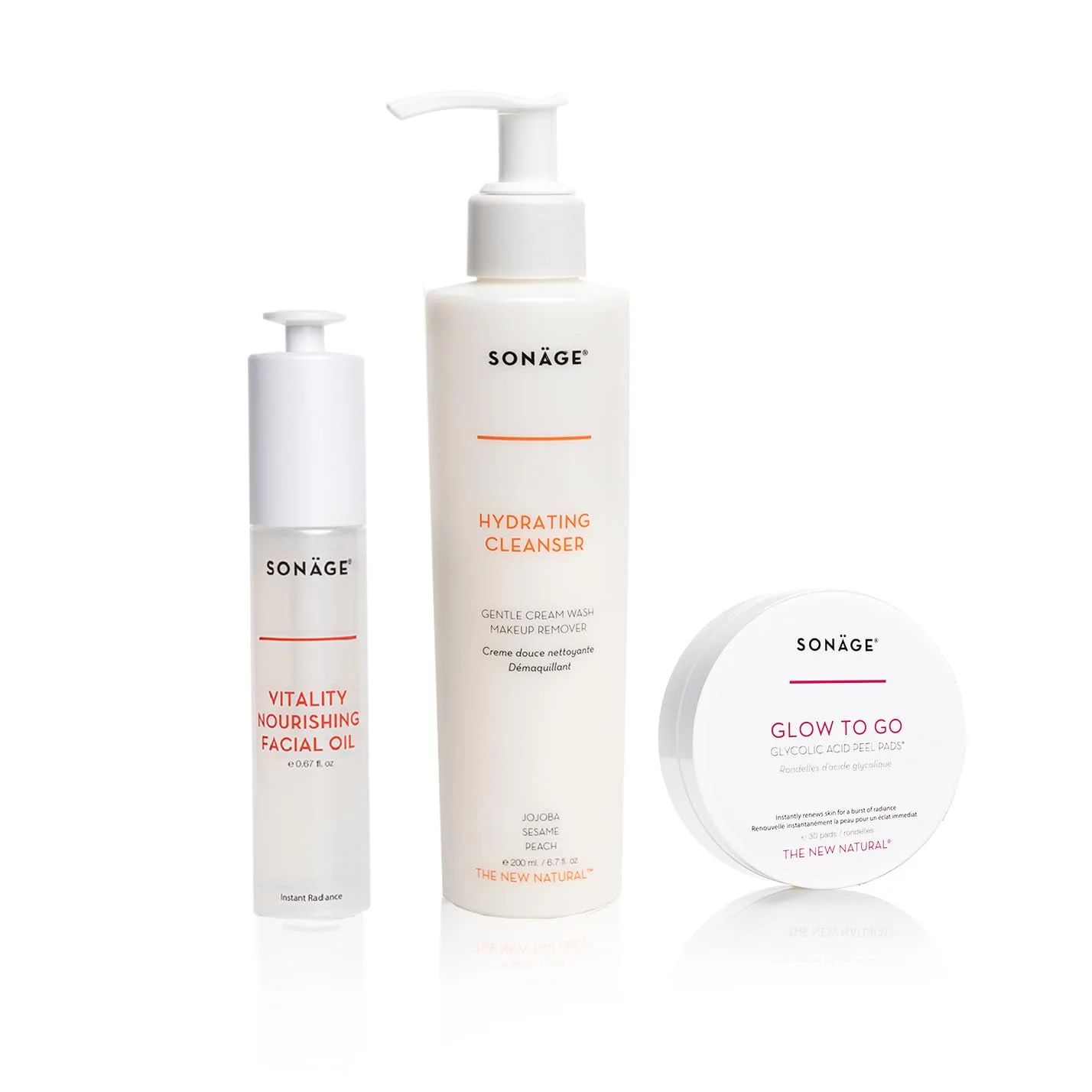 Набор SONAGE Bare Essentials - минималистичный уход за кожей из 3 предметов | Очищение, отшелушивание, питание