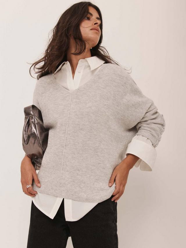 

Батвинг-джемпер с V-образным вырезом из хлопковой смеси Mint Velvet