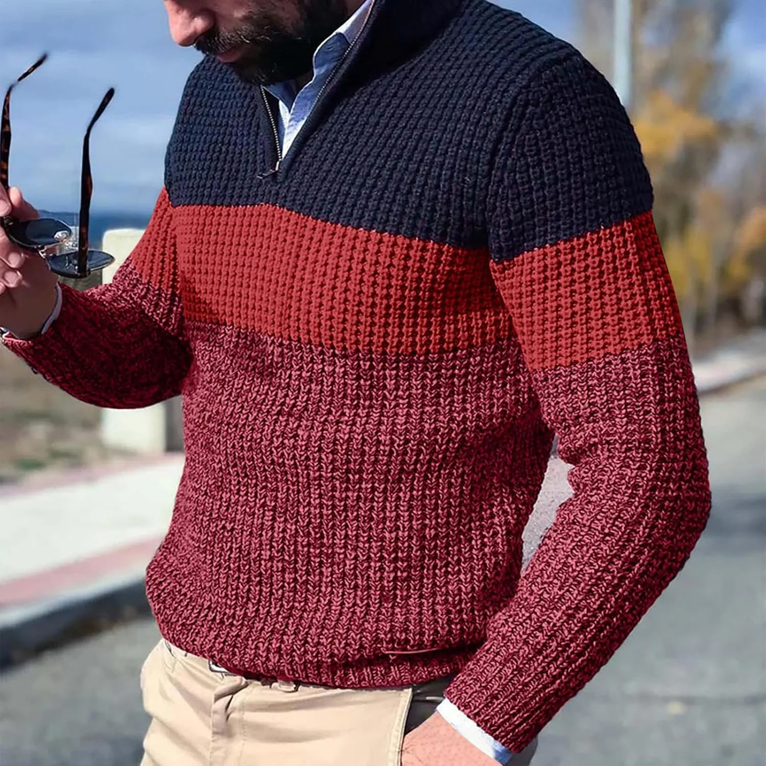 Мужской свитер 1/4 Zip Pullover с длинными рукавами и мягкой вязкой — фото 2