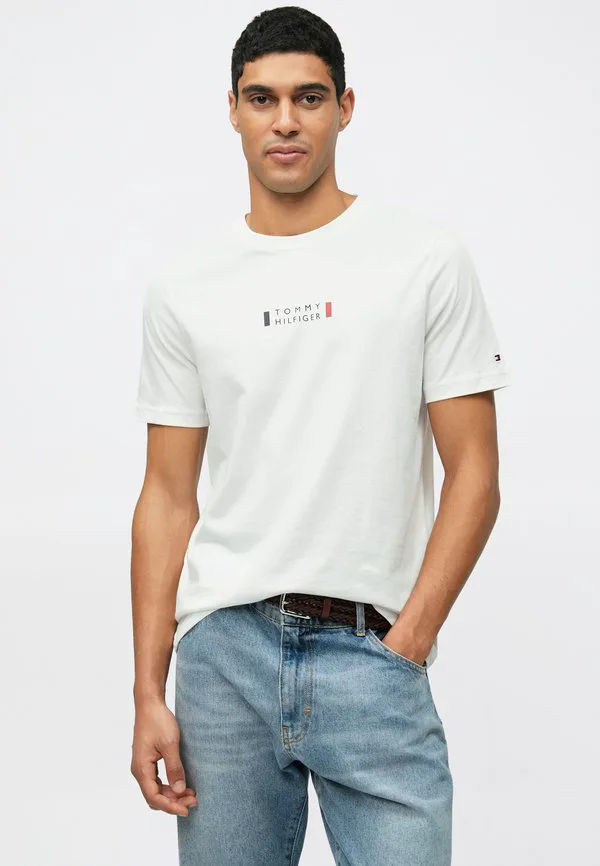 Футболка с небольшим центральным вырезом, базовая футболка. Tommy Hilfiger, White — фото 4