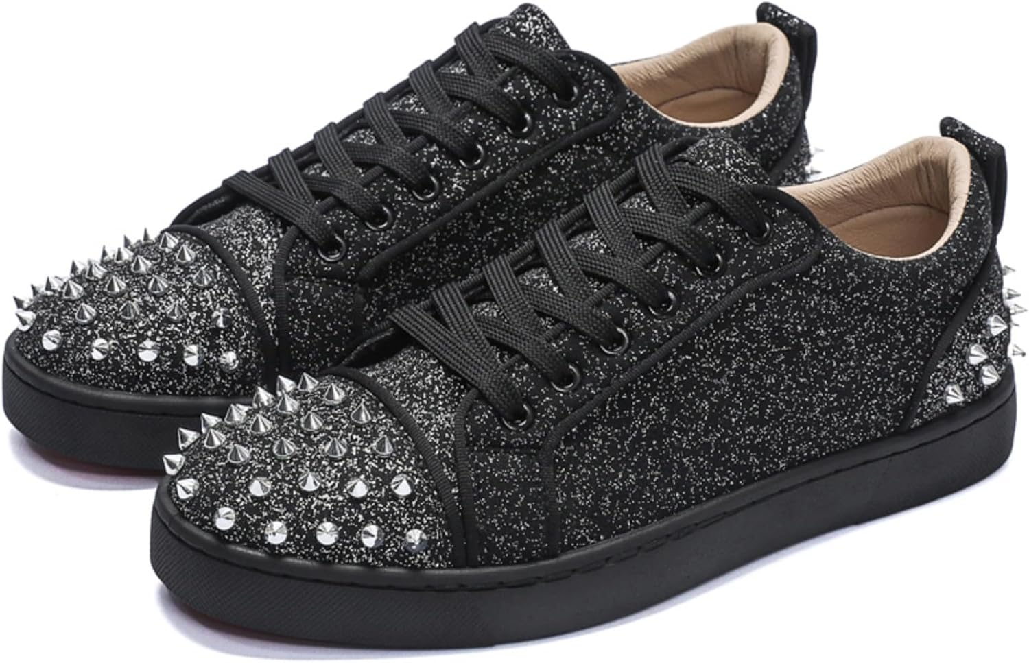 

Мужские панк-кеды с шнуровкой, заклепками и текстильным верхом - дышащие низкие повседневные обувь для уличного стиля, ночной жизни и повседневной носки Lshwcift, черный