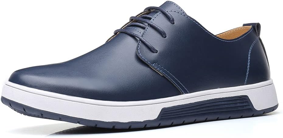 

Мужские кожаные оксфорды LLTMALL с шнуровкой, дышащие, модные плоские кроссовки, темно-синий