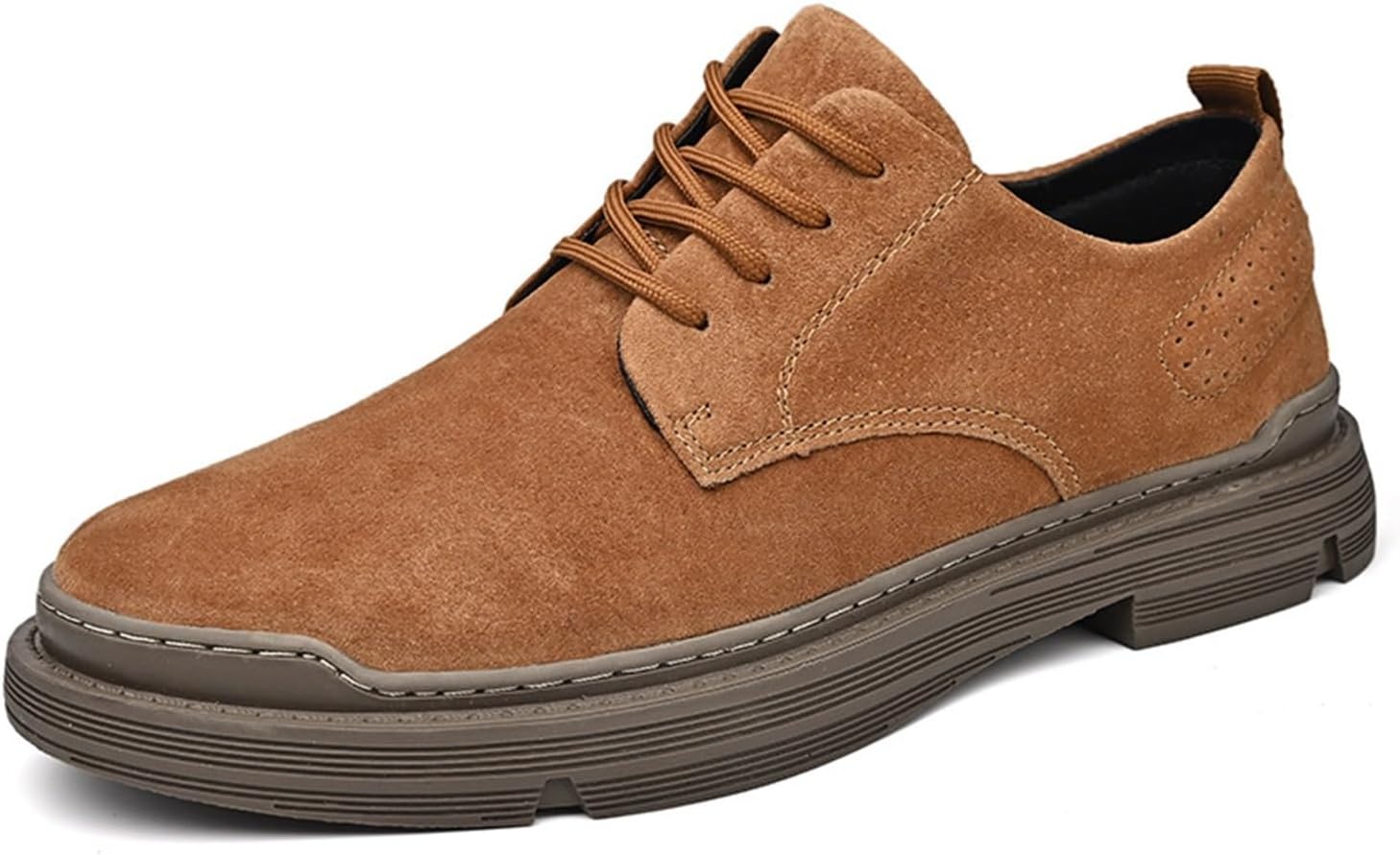 

Мужские замшевые оксфорды со шнуровкой, круглый носок, удобные, нескользящие кожаные туфли, подходящие для формального делового, повседневного и уличного стиля Generic, коричневый