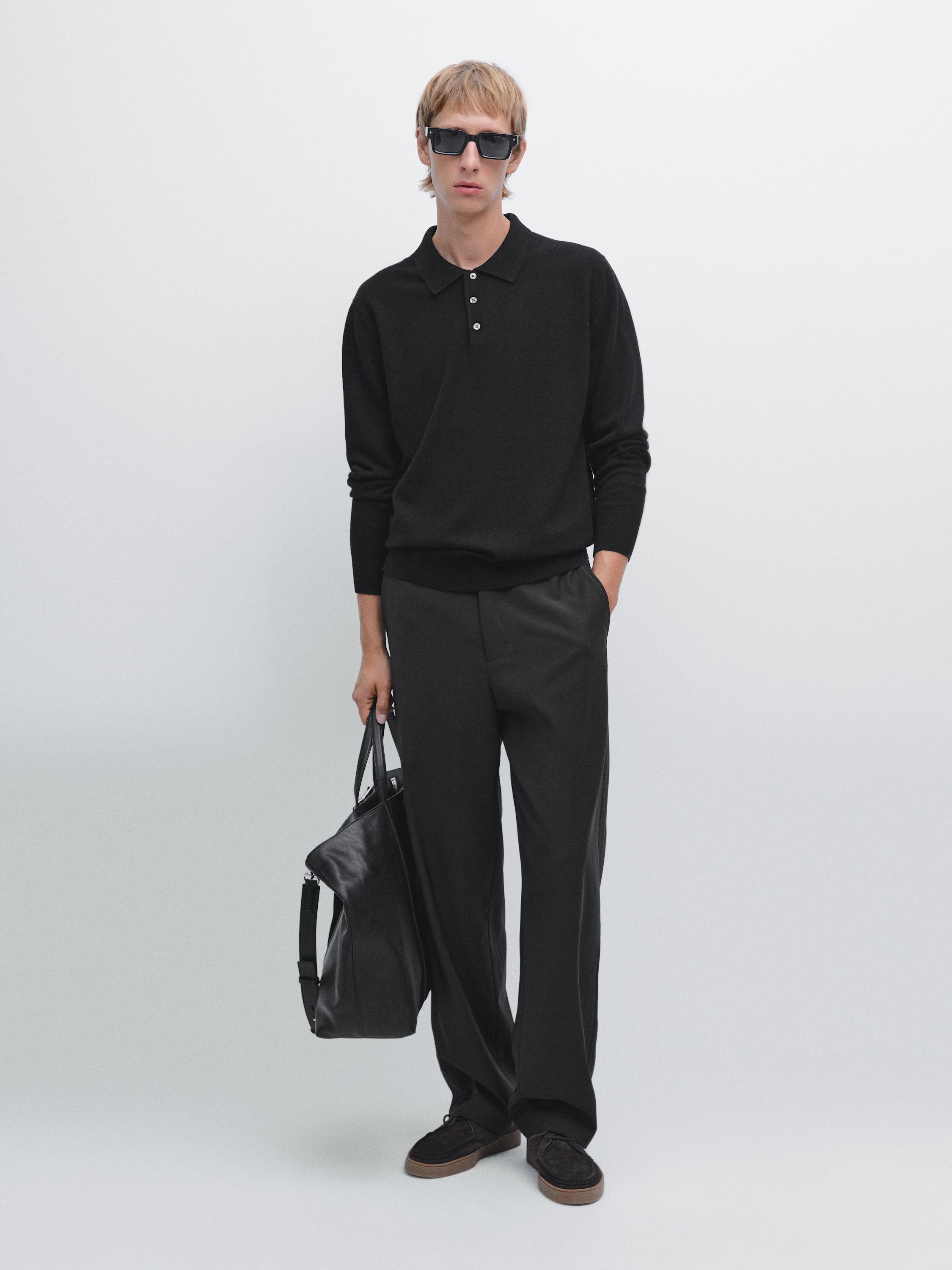 

Джемпер-Поло из шерстяной смеси Massimo Dutti, черный