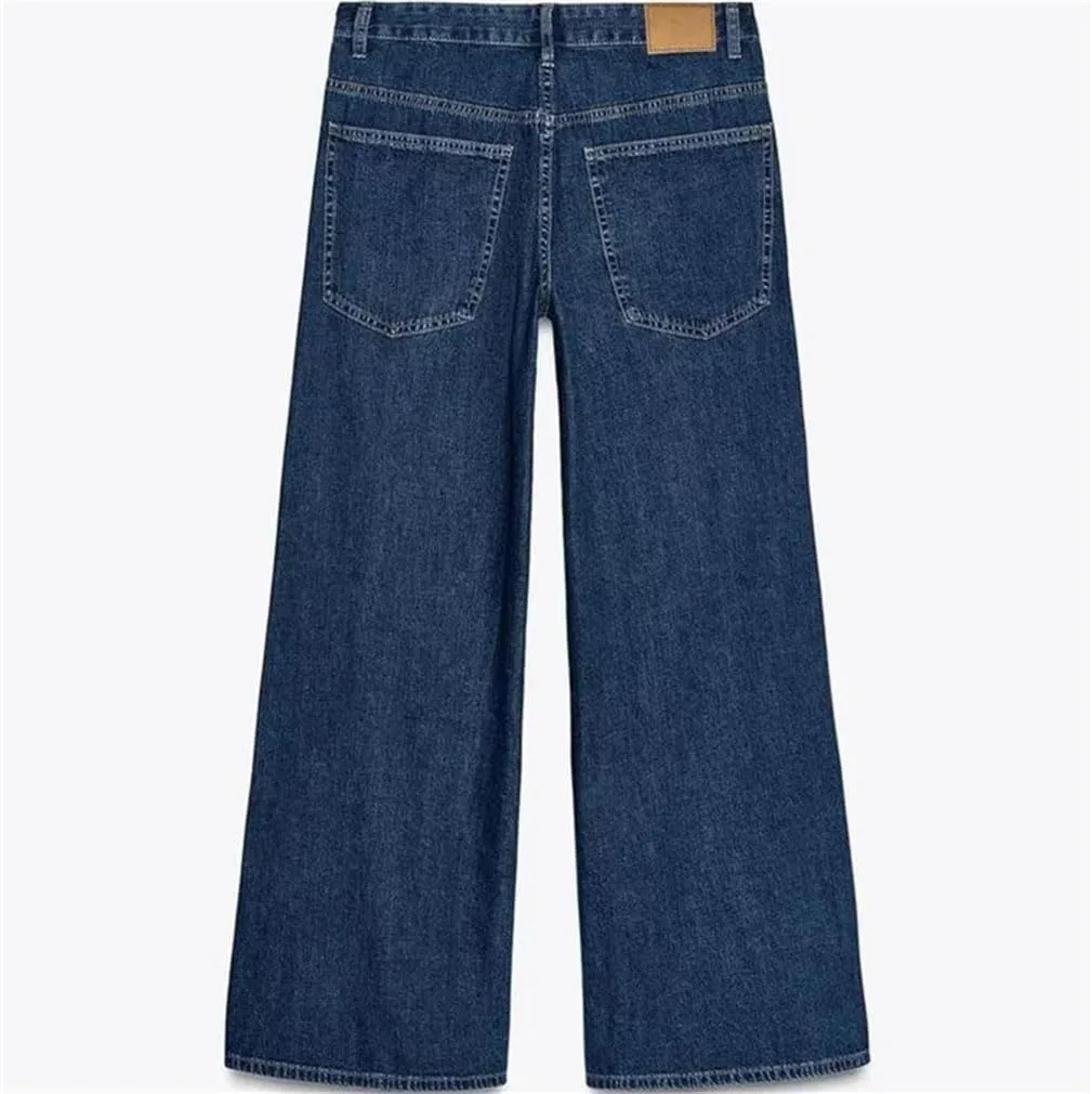 Женские джинсы Wide Leg Straight с асимметричным карманом на пуговицах — фото 2