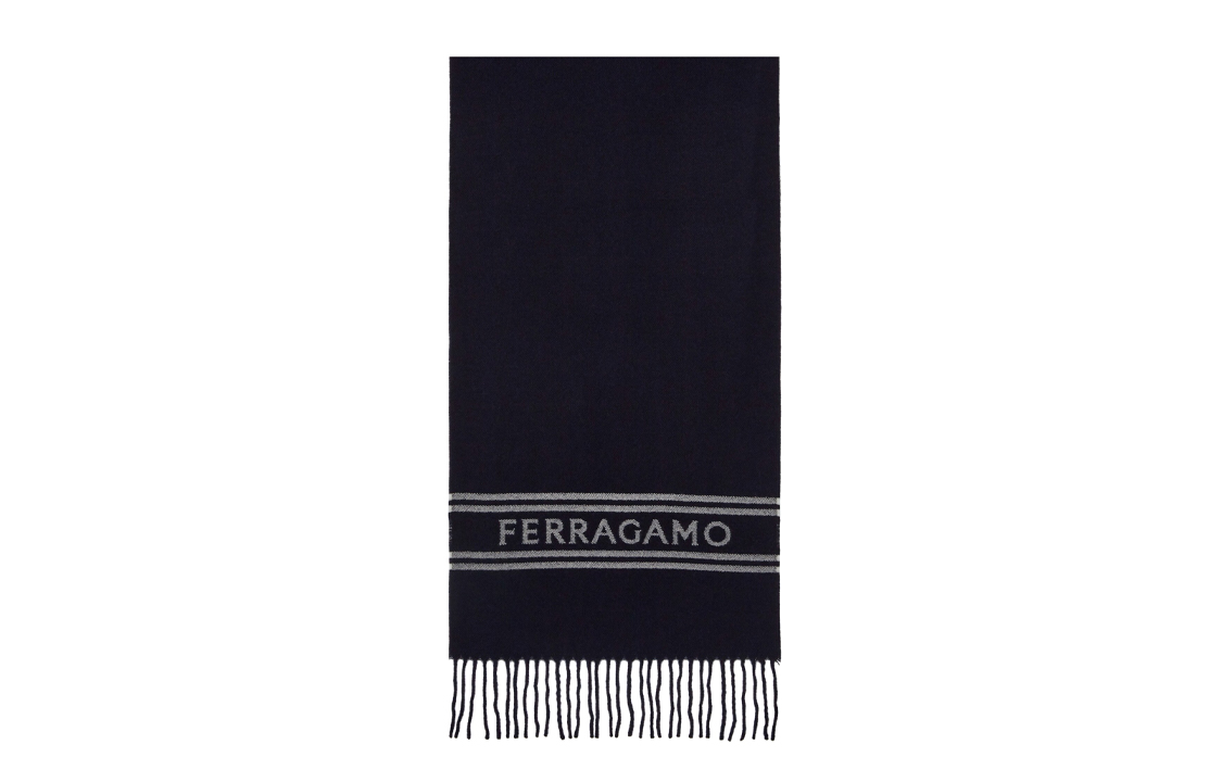 

Ferragamo Шарф с интарсией и бахромой Logo, Marine Blue