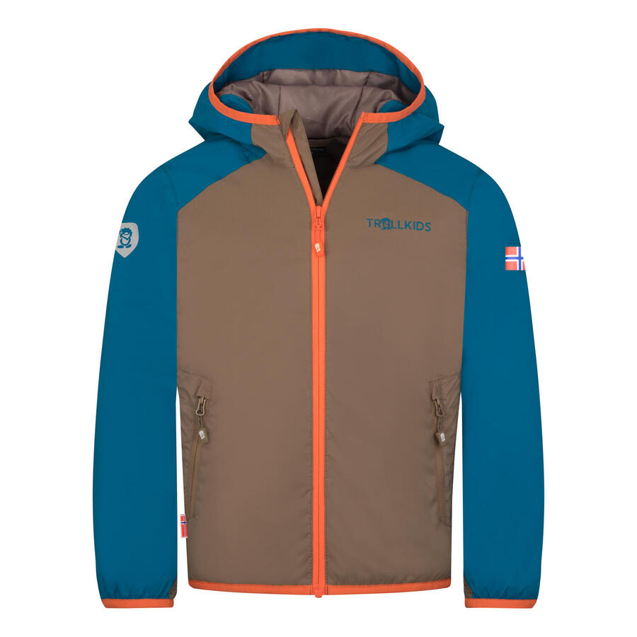 

TROLLKIDS Детская куртка HALSAFJORD цвета мокко-коричневый/арктический синий/светящийся оранжевый