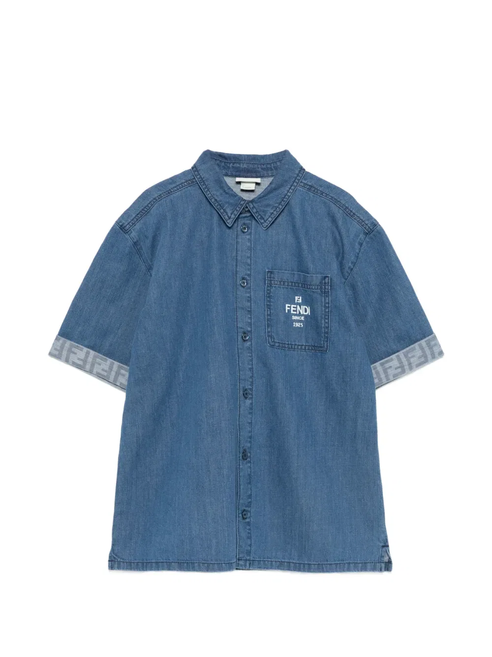 Рубашка с накладным карманом и логотипом Fendi Kids, синий