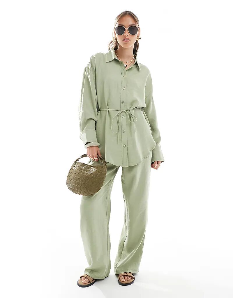 

Рубашка из модала ASOS DESIGN цвета хаки с завязкой на талии