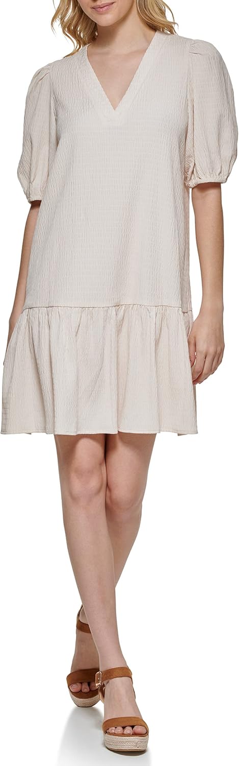 

Женское платье Tommy Hilfiger с рукавами-фонариками и эффектом ряби, Ecru