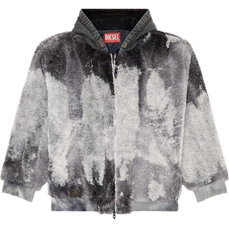 

DIESEL Стильный тай-дай тедди куртка с джинсовым капюшоном, Black White
