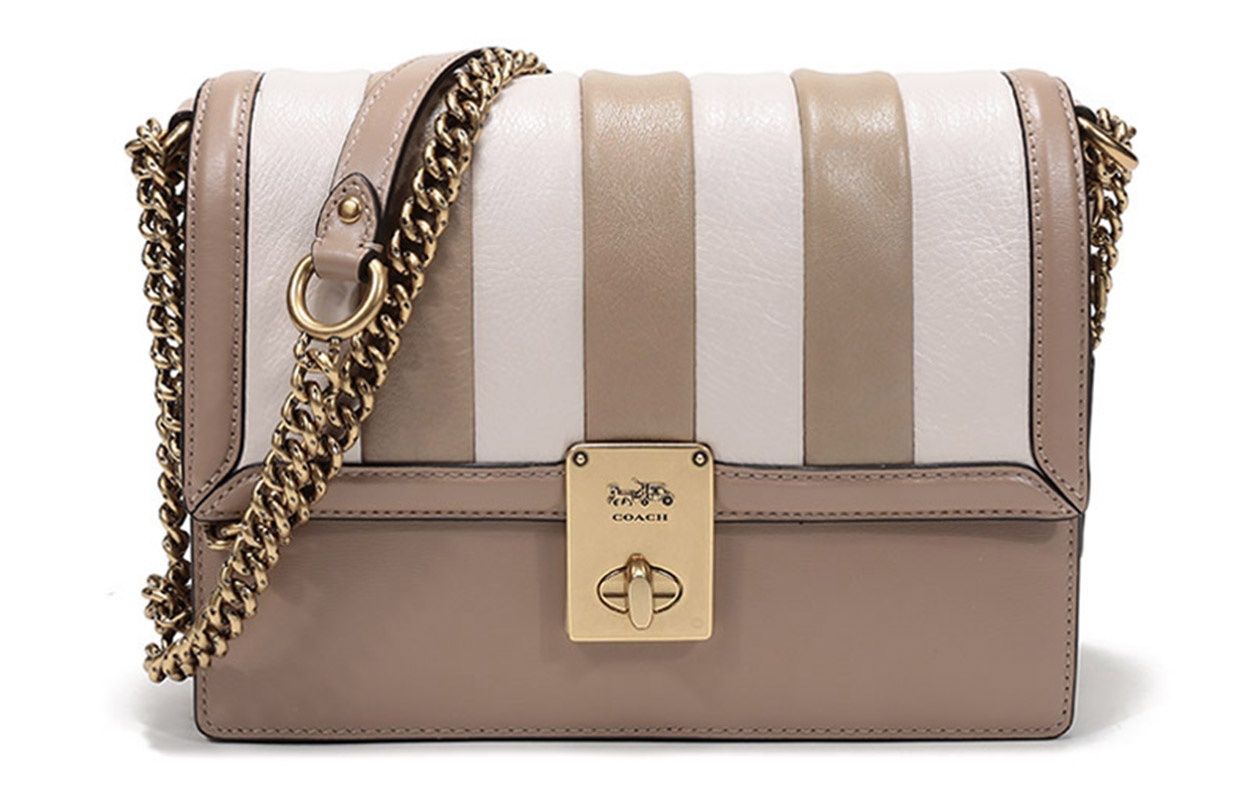 

COACH Кожаная сумка Хаттон малая квадратная через плечо на пояс женская светло-коричневая меловая белая разноцветная