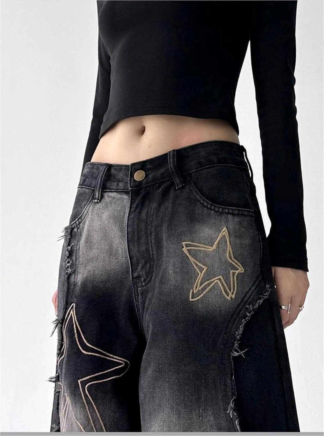Джинсы Y2K Star Barrel Vintage Wide Leg, Черный — фото 2