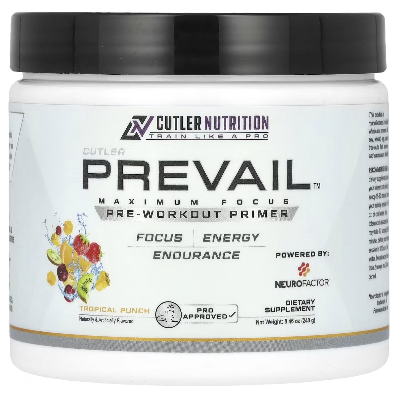 

Prevail, Предтренировочный праймер, тропический пунш, 8,46 унции (240 г) Cutler Nutrition