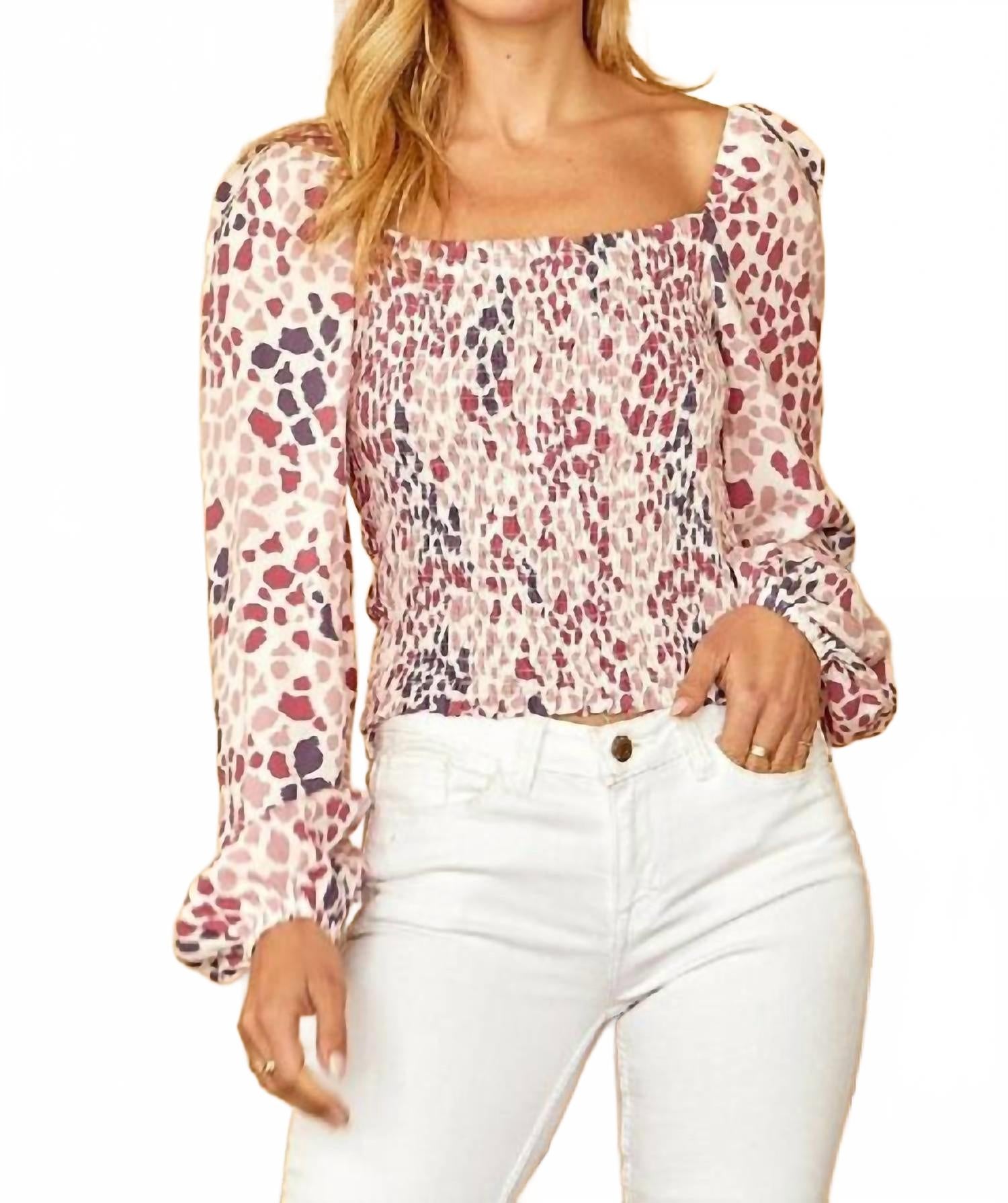 

ANDREE BY UNIT Топ Emily Wonder с красочным леопардовым принтом и сборками, цвет малиновый