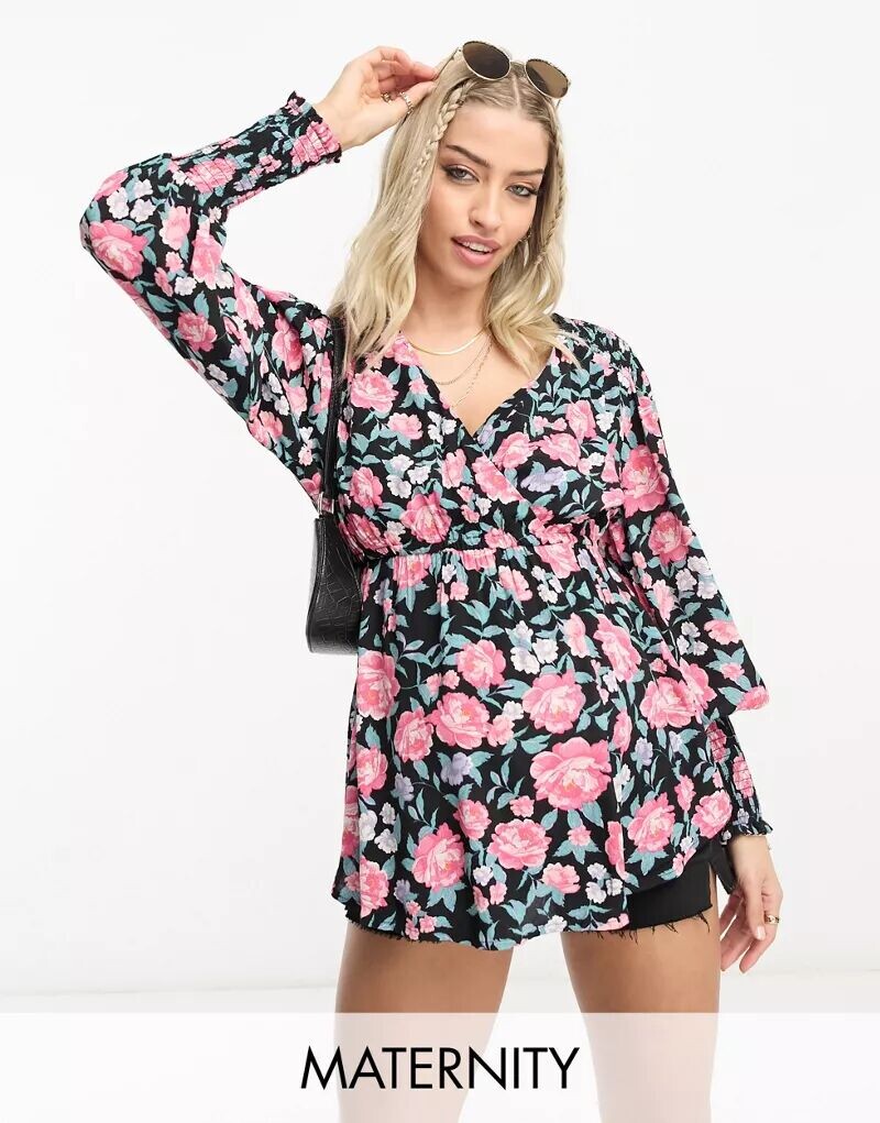 

Розовый топ с запахом и длинными рукавами River Island, Коричневый, Розовый топ с запахом и длинными рукавами River Island
