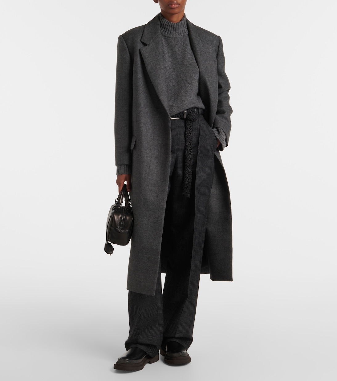 Широкие шерстяные брюки с высокой талией Brunello Cucinelli, Dark Grey — фото 2