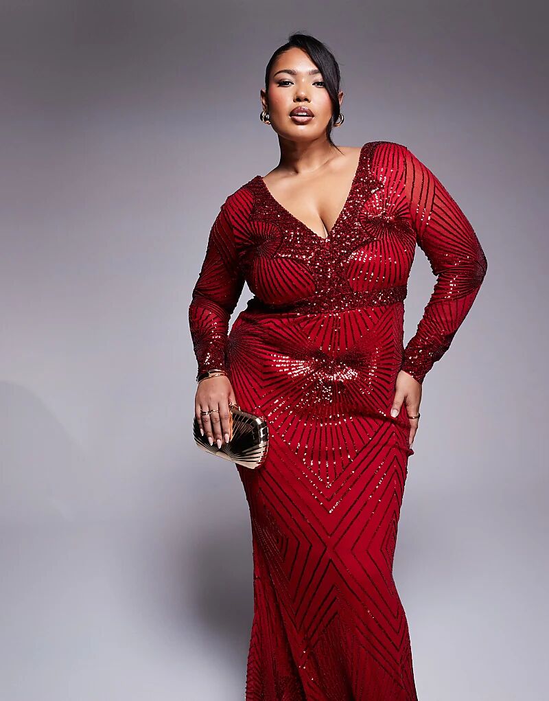 

Платье макси Curve starburst sequin в красном цвете Goddiva