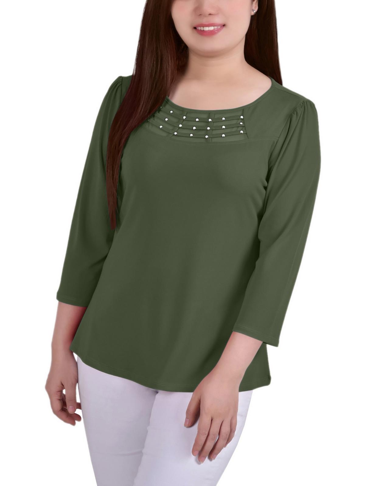 

Женская креповая сетчатая блузка с вставками NY Collection, оливковый