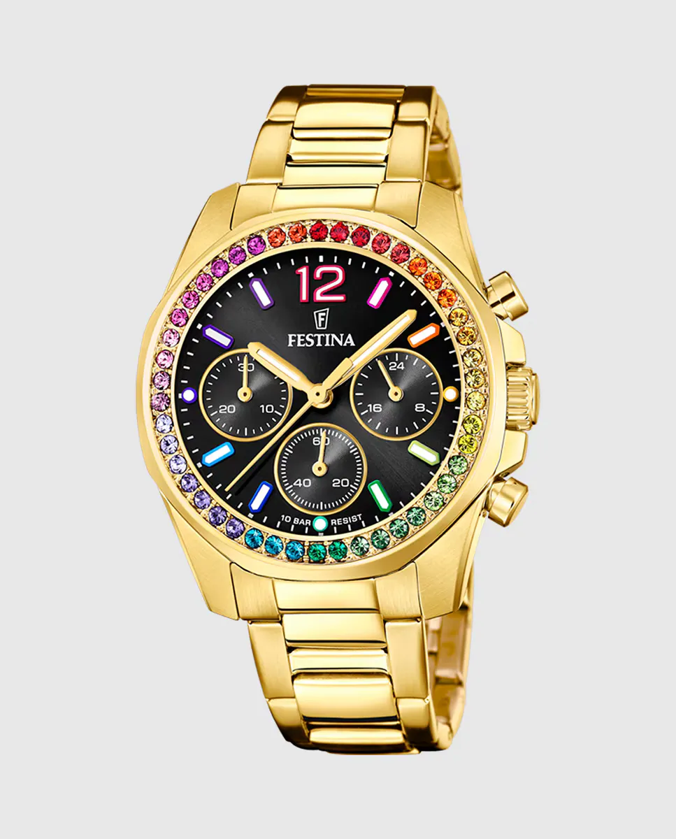 

F20609/3 Женские часы Boyfriend из золотой стали Festina, золотой