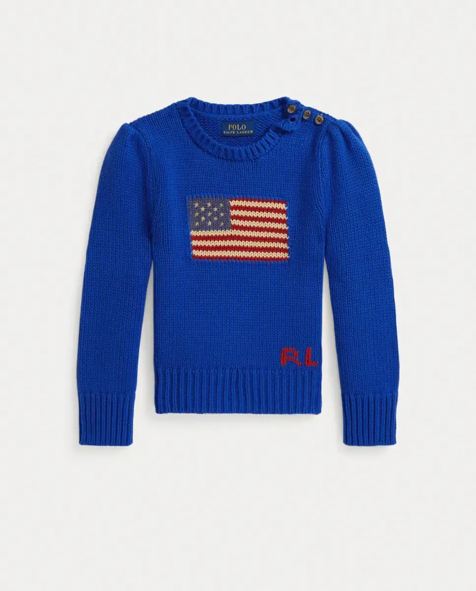 Детский хлопковый джемпер с флагом Polo Ralph Lauren, Azul Eléctrico