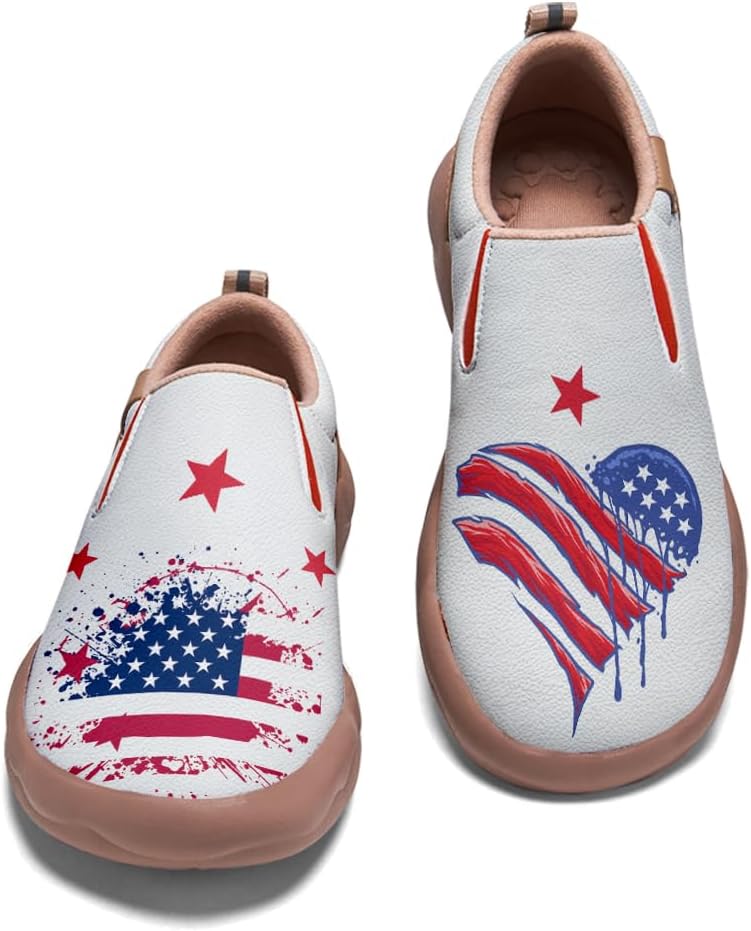 

Мужские прогулочные туфли для путешествий, повседневные, на плоской подошве, с широкой носочной частью, с рисунком американского флага, легко надеваются Onehorse, American Flag_05